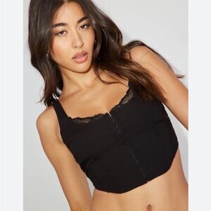 Garage Black Lace-Trim Cropped Bustier